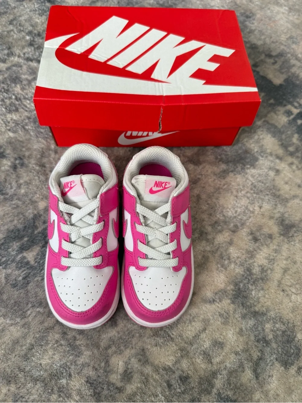 Nike Kids Pink and White Low-Top Sneakers with Velcro Strap